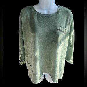 Democracy Olive Green oversized quarter sleeve pocket top S